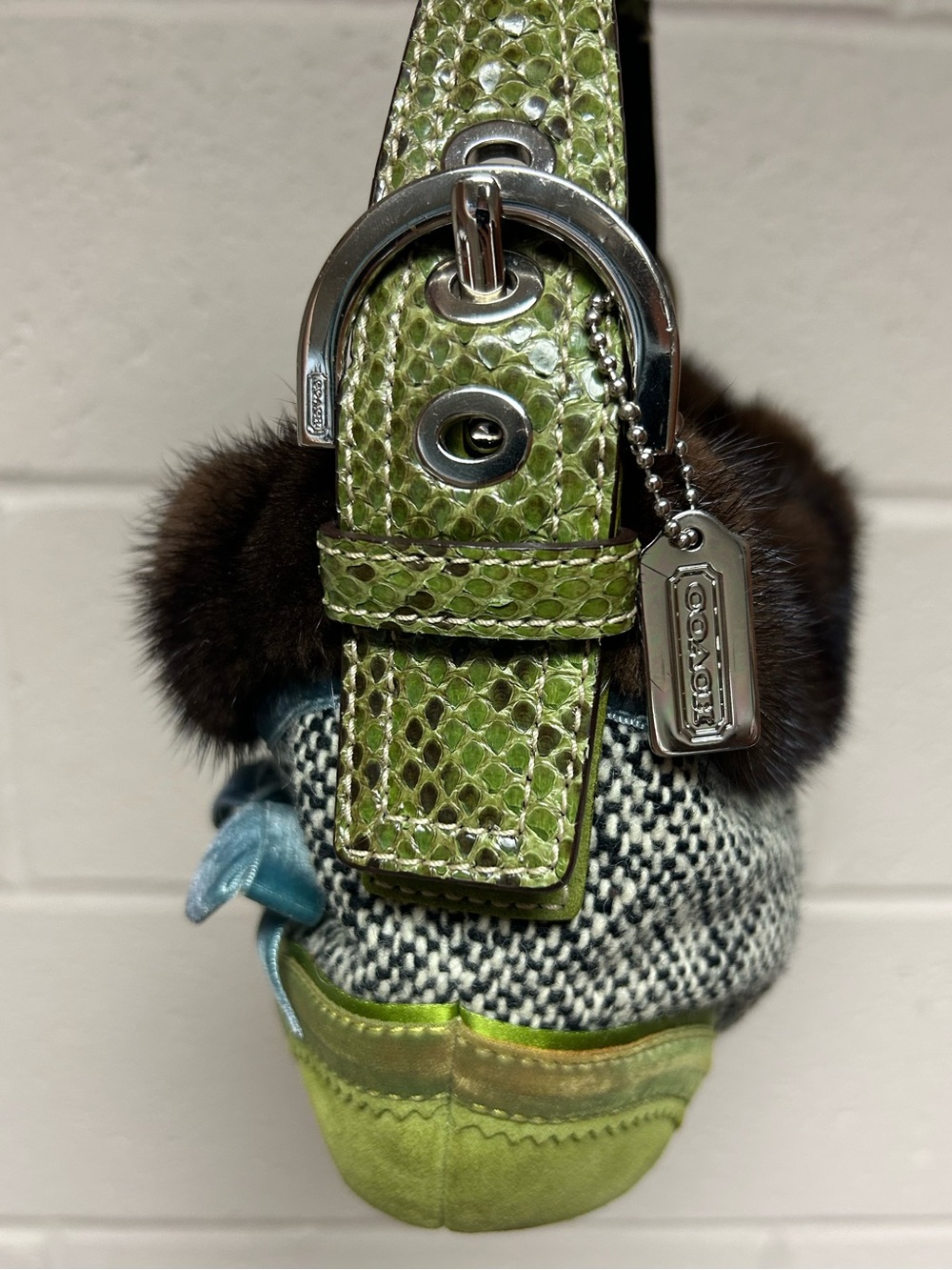 Coach Soho Exotic Tweed Suede Mink Fur Python Small Hobo Bag NO:C052-8F05 - Picture 7 of 16